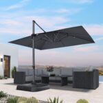 Square Cantilever Patio Umbrella, 360-Degree Rotating Offset Umbrella with Aluminum Frame - Navy Blue / 8' X 8' / Standard