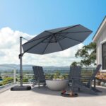 Square Cantilever Patio Umbrella, 360-Degree Rotating Offset Umbrella with Aluminum Frame