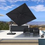 Square Cantilever Patio Umbrella, 360-Degree Rotating Offset Umbrella with Aluminum Frame - Grey / 9' X 9' / Left-right Tilt