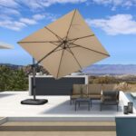 Square Cantilever Patio Umbrella, 360-Degree Rotating Offset Umbrella with Aluminum Frame - Light Grey / 10' X 10' / Left-right Tilt（LED）