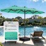 13 ft Solar LED Double-Sided Patio Umbrella, 6.5 x 13 ft Rectangular Canopy with Crank - Dark Green / 6.5x13 Ft