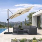 Square Cantilever Patio Umbrella, 360-Degree Rotating Offset Umbrella with Aluminum Frame - Beige / 9' X 9' / Left-right Tilt