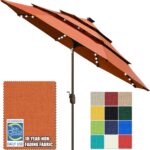 Solar LED Patio Umbrella, 80-Light Acrylic Market Umbrella with Crank and Tilt - Burgundy / 10FT Triple Vents