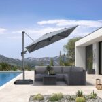 Square Cantilever Patio Umbrella, 360-Degree Rotating Offset Umbrella with Aluminum Frame - Light Grey / 10 Feet / Standard