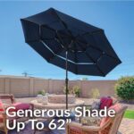 10 ft 3-Tier Solar LED Patio Umbrella, Vented Polyester Market Umbrella with Crank Tilt - With Solar Lights