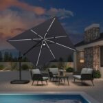 Square Cantilever Patio Umbrella, 360-Degree Rotating Offset Umbrella with Aluminum Frame - Black / 9' X 9' / Standard