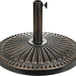  Round Bronze Patio Umbrella Base, Resin Concrete Stand for Up to 1.9 in Poles - 40lb