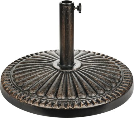 Round Bronze Patio Umbrella Base, Resin Concrete Stand for Up to 1.9 in Poles - 40lb