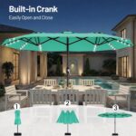 13 ft Solar LED Double-Sided Patio Umbrella, 6.5 x 13 ft Rectangular Canopy with Crank - Lake Blue / 6.5x13 Ft