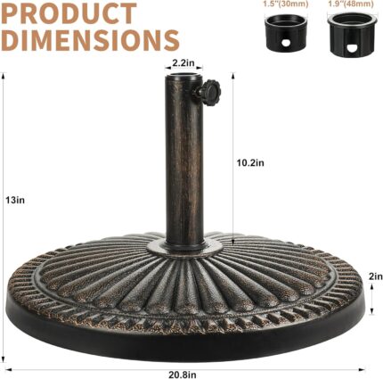 Round Bronze Patio Umbrella Base, Resin Concrete Stand for Up to 1.9 in Poles - 31lb