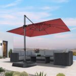 Square Cantilever Patio Umbrella, 360-Degree Rotating Offset Umbrella with Aluminum Frame - Light Grey / 8' X 8' / Left-right Tilt
