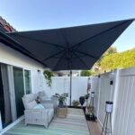 Square Cantilever Patio Umbrella, 360-Degree Rotating Offset Umbrella with Aluminum Frame - Turquoise Blue / 10' X 10' / Left-right Tilt