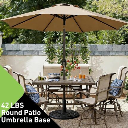 Round Heavy Duty Patio Umbrella Base, Resin Concrete Stand for 1.5–2 in Poles - Bronze / 42 lb