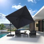 Square Cantilever Patio Umbrella, 360-Degree Rotating Offset Umbrella with Aluminum Frame