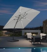 Square Cantilever Patio Umbrella, 360-Degree Rotating Offset Umbrella with Aluminum Frame - Light Grey / 8' X 8' / Standard