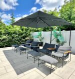 Square Cantilever Patio Umbrella, 360-Degree Rotating Offset Umbrella with Aluminum Frame