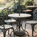 Round Bronze Patio Umbrella Base, Resin Concrete Stand for Up to 1.9 in Poles