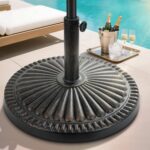Round Bronze Patio Umbrella Base, Resin Concrete Stand for Up to 1.9 in Poles - 26lb Round
