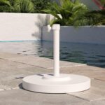 50 lb Round Concrete Patio Umbrella Base, White Steel Stand for 1.5 in Poles - Champagne