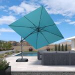 Square Cantilever Patio Umbrella, 360-Degree Rotating Offset Umbrella with Aluminum Frame