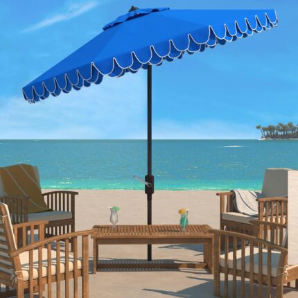 9 ft Valance Patio Umbrella, Polyester Market Umbrella with Crank and Auto Tilt - Red/White