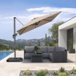 Square Cantilever Patio Umbrella, 360-Degree Rotating Offset Umbrella with Aluminum Frame