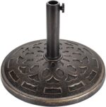 Round Bronze Patio Umbrella Base, Resin Concrete Stand for Up to 1.9 in Poles