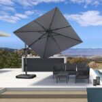 Square Cantilever Patio Umbrella, 360-Degree Rotating Offset Umbrella with Aluminum Frame - Turquoise Blue / 9' X 9' / Left-right Tilt