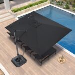 Square Cantilever Patio Umbrella, 360-Degree Rotating Offset Umbrella with Aluminum Frame - Taupe / 8' X 8' / Standard