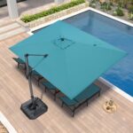 Square Cantilever Patio Umbrella, 360-Degree Rotating Offset Umbrella with Aluminum Frame - Turquoise Blue / 9' X 9' / Standard
