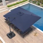 Square Cantilever Patio Umbrella, 360-Degree Rotating Offset Umbrella with Aluminum Frame - Turquoise Blue / 8' X 8' / Standard