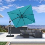 Square Cantilever Patio Umbrella, 360-Degree Rotating Offset Umbrella with Aluminum Frame
