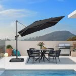 Square Cantilever Patio Umbrella, 360-Degree Rotating Offset Umbrella with Aluminum Frame - Navy Blue / 9' X 9' / Left-right Tilt