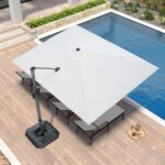 Square Cantilever Patio Umbrella, 360-Degree Rotating Offset Umbrella with Aluminum Frame
