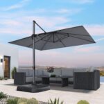 Square Cantilever Patio Umbrella, 360-Degree Rotating Offset Umbrella with Aluminum Frame