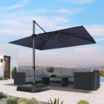 Square Cantilever Patio Umbrella, 360-Degree Rotating Offset Umbrella with Aluminum Frame - White / 10' X 10' / Standard