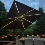Square Cantilever Patio Umbrella, 360-Degree Rotating Offset Umbrella with Aluminum Frame - Grey / 10' X 10' / Standard（LED）
