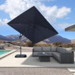 Square Cantilever Patio Umbrella, 360-Degree Rotating Offset Umbrella with Aluminum Frame