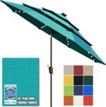 Solar LED Patio Umbrella, 80-Light Acrylic Market Umbrella with Crank and Tilt - Beige / 10FT Triple Vents
