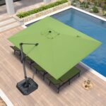 Square Cantilever Patio Umbrella, 360-Degree Rotating Offset Umbrella with Aluminum Frame