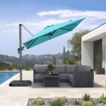 Square Cantilever Patio Umbrella, 360-Degree Rotating Offset Umbrella with Aluminum Frame