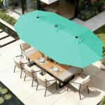 13 ft Solar LED Double-Sided Patio Umbrella, 6.5 x 13 ft Rectangular Canopy with Crank - Yellow / 6.5x13 Ft