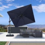 Square Cantilever Patio Umbrella, 360-Degree Rotating Offset Umbrella with Aluminum Frame - White / 10' X 10' / Left-right Tilt