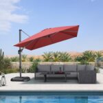 Square Cantilever Patio Umbrella, 360-Degree Rotating Offset Umbrella with Aluminum Frame