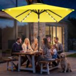 Rectangular Solar LED Patio Umbrella, 16-Light Vented Canopy with Crank Tilt - Khaki / 12 Ft