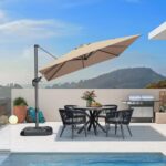 Square Cantilever Patio Umbrella, 360-Degree Rotating Offset Umbrella with Aluminum Frame - Light Grey / 11 Feet / Standard