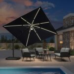 Square Cantilever Patio Umbrella, 360-Degree Rotating Offset Umbrella with Aluminum Frame
