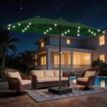 13 ft Solar LED Double-Sided Patio Umbrella, 6.5 x 13 ft Rectangular Canopy with Crank