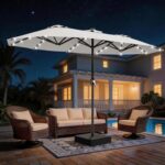 13 ft Solar LED Double-Sided Patio Umbrella, 6.5 x 13 ft Rectangular Canopy with Crank