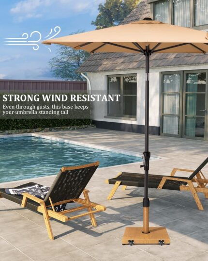 45 lb Patio Umbrella Base with Wheels, Pre-Filled Concrete Stand for 6–12 ft Umbrellas - Brown